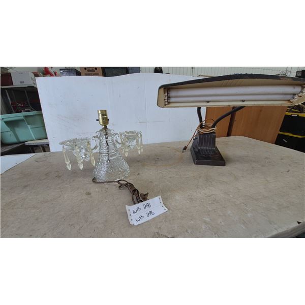Clear Glass Table Lamp with Prisms and Vintage Fluorescent Desk Lamp