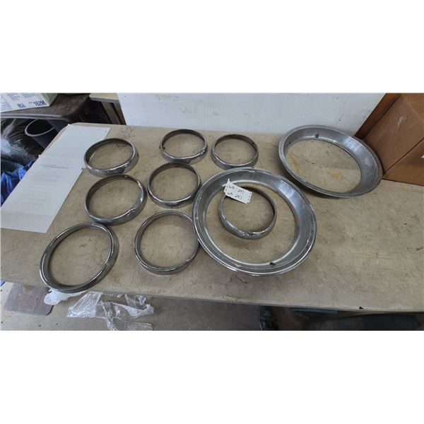10 Vintage Car Chrome Headlamp Covers and Tire Trim Rings