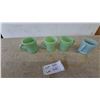 Image 1 : Four Fire-King Jade-ite D-Handle Mugs and One Fire-King Azur-ite D-Handle Mug