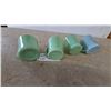 Image 4 : Four Fire-King Jade-ite D-Handle Mugs and One Fire-King Azur-ite D-Handle Mug
