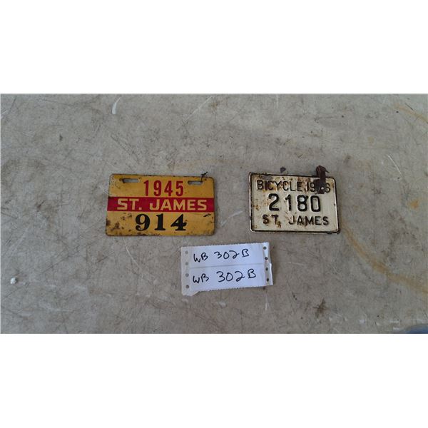Two St. James Bicycle License Plates, 1945 and 1956