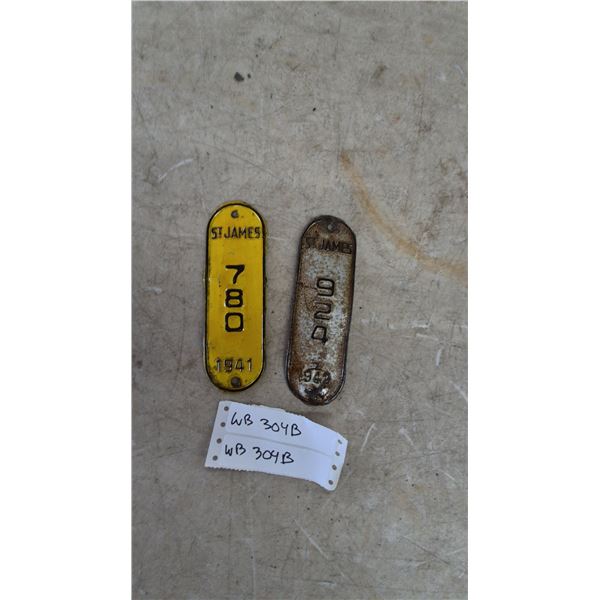 St. James 1941 and 1942 Metal Tags