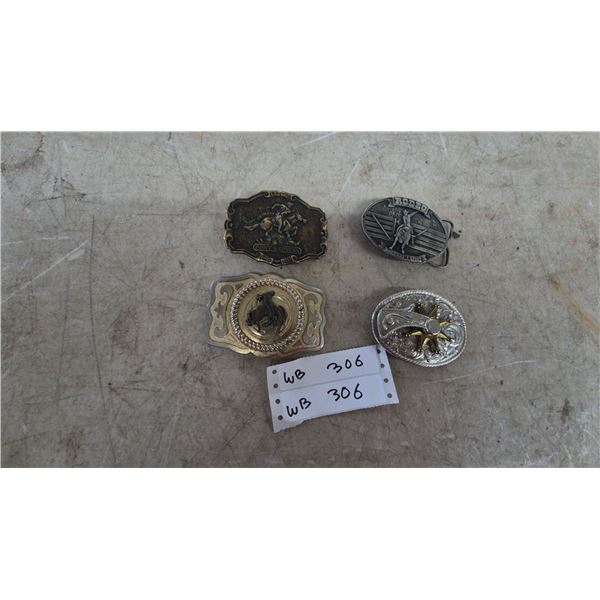 Four Western Belt Buckles: Pony Express, Rodeo, and Two Ornate Designs