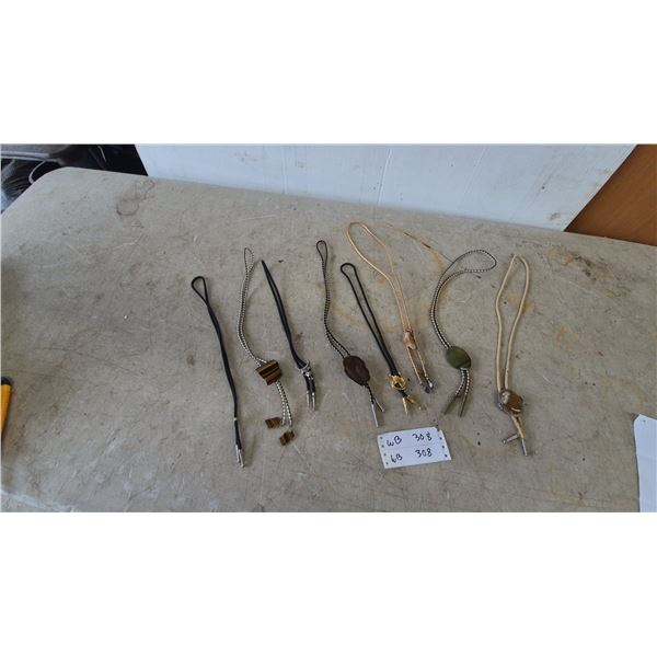 Collection of Bolo Ties: Tiger's Eye, Agate, and Other Stone and Metal Bolo Ties