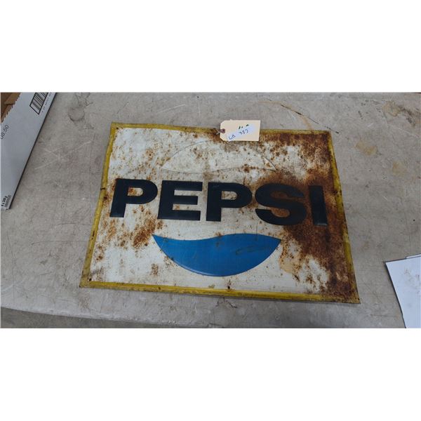 Vintage 1970s Pepsi tin embossed Advertising Sign with Yellow Border 19” x27”
