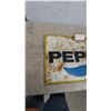 Image 5 : Vintage 1970s Pepsi tin embossed Advertising Sign with Yellow Border 19” x27”
