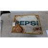 Image 1 : Vintage Pepsi tin embossed Advertising Sign with Blue Block Lettering and Yellow Border19”×27”