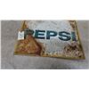 Image 4 : Vintage Pepsi tin embossed Advertising Sign with Blue Block Lettering and Yellow Border19”×27”