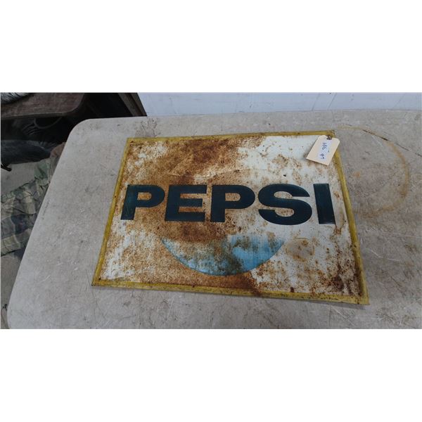 Pepsi-Cola Advertising Sign, tin embossed, Yellow Border, 19”×27”
