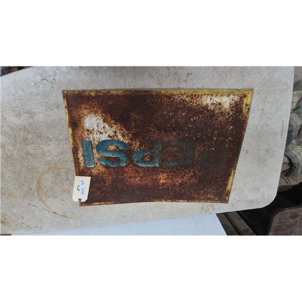 Vintage Pepsi Sign rusty. Tin embossed 19” ×27”