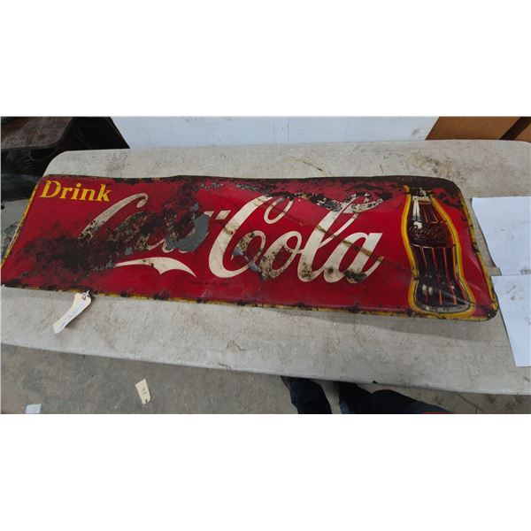 Vintage 1940s “Drink Coca-Cola” Tin Advertising Sign with Contour Bottle