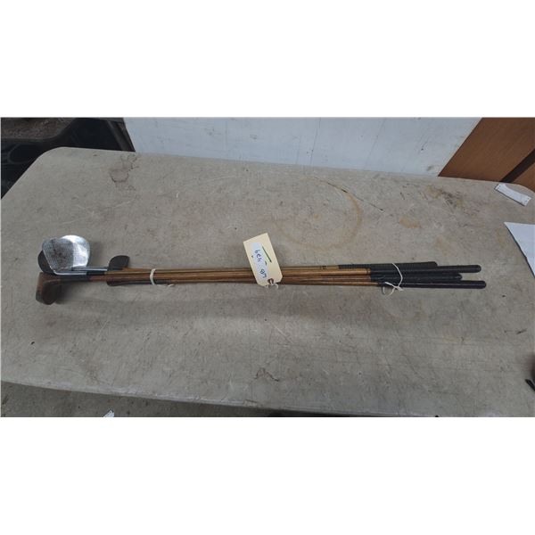 Vintage Golf Club Set: 2 Wood Drivers, 3 Iron Clubs