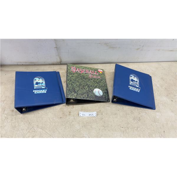 Set of Three 3-Ring Trading Card Binders, Two Hockey Cards and One Baseball Album