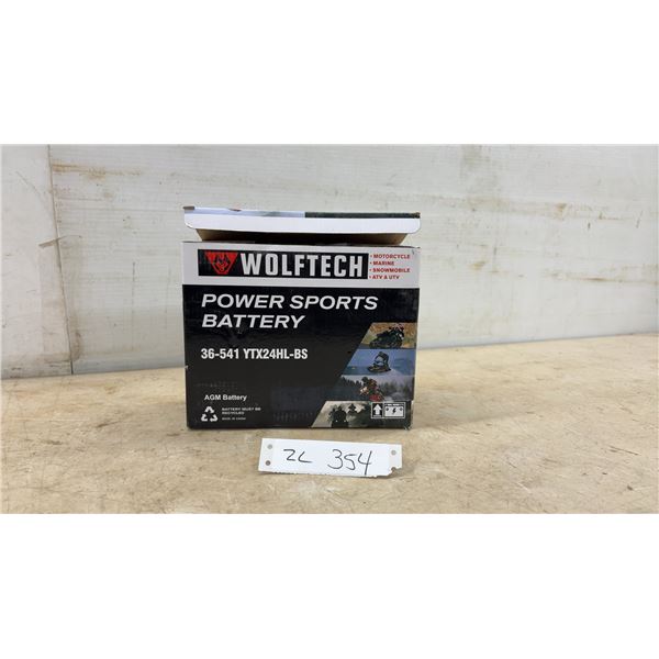 New Wolftech Power Sports AGM Battery, Model 36-541 YTX24HL-BS, Motorcycle/Marine/Snowmobile/ATV