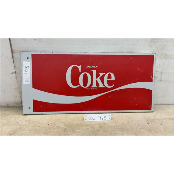Vintage "Drink Coke" Painted Metal Advertising Sign, 10 × 22”