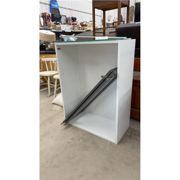 White Wall-Mounted Cabinet With Mounting Hardware, 2 Glass Shelves and 2 Wood Framed Glass Doors
