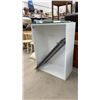 Image 1 : White Wall-Mounted Cabinet With Mounting Hardware, 2 Glass Shelves and 2 Wood Framed Glass Doors