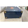 Image 3 : Vintage Blue Metal Steamer Trunk with Union Jack Flag and Brass Hardware, 17 × 28 × 8”