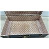 Image 5 : Vintage Blue Metal Steamer Trunk with Union Jack Flag and Brass Hardware, 17 × 28 × 8”