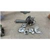 Image 5 : Vintage Cast Iron Hand-Crank Cookie Press and Nut Chopper, Donut Maker, Candelabra