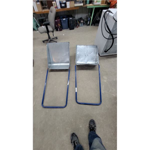 Two Galvanized Steel Snow Scoops with Blue Handles