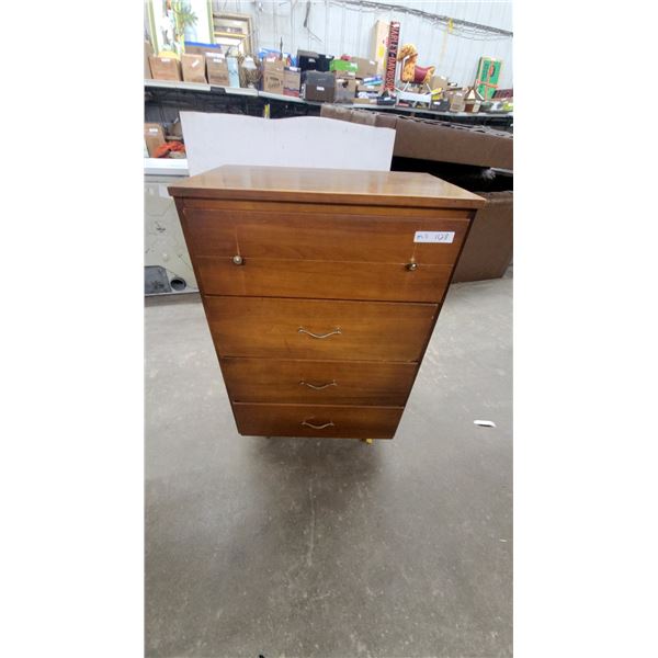 Mid-Century Modern Dresser with 4 Drawers and Brass Pulls, 41”×26”×16”