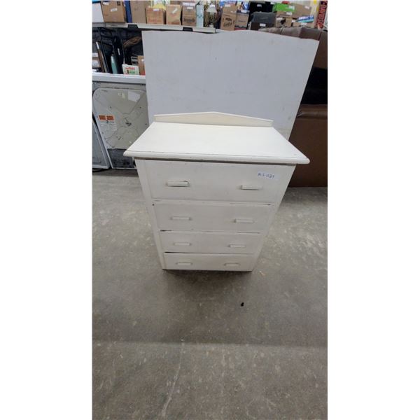 White Painted Wood 4-Drawer Chest with Raised Back Lip 31”×17”×26”