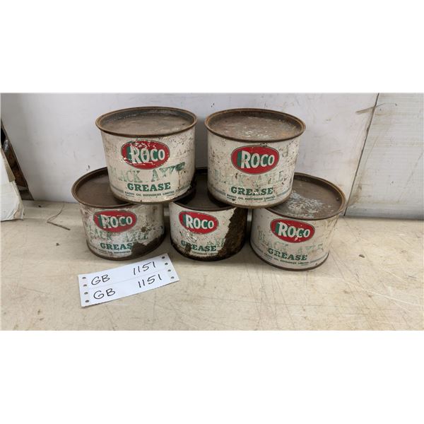 Five Roco Black Axle Grease Tins, Radio Oil Refineries Limited, Winnipeg, Canada