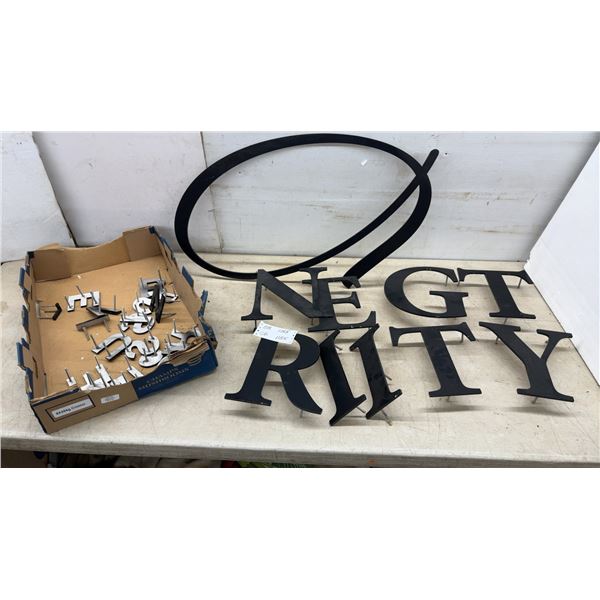 “Steel Integrity” Sign Letters, Oval Graphic, and Box of Metal Letters