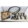 Image 1 : “Steel Integrity” Sign Letters, Oval Graphic, and Box of Metal Letters