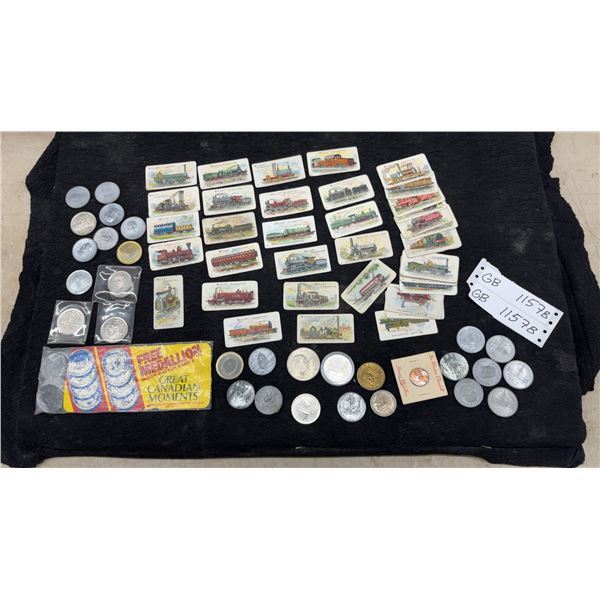 Wills's Cigarettes Train Cards, "Great Canadian Moments" Medallions, and Assorted Coins