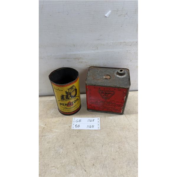 Vintage Pennzoil and De Laval Oil Cans