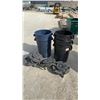 Image 1 : Uline H-1854BL Black Round Brute 20 Gal. Containers 3, 26L Rubbermaid Containers 2, and Dollies 4