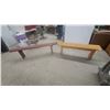 Image 1 : Two Wooden Benches: One Red-Painted 72” and One Natural Wood Finish 54”