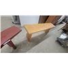 Image 3 : Two Wooden Benches: One Red-Painted 72” and One Natural Wood Finish 54”