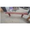 Image 4 : Two Wooden Benches: One Red-Painted 72” and One Natural Wood Finish 54”