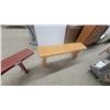 Image 6 : Two Wooden Benches: One Red-Painted 72” and One Natural Wood Finish 54”
