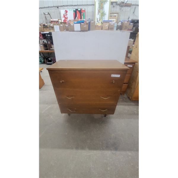 Mid-Century Modern 3-Drawer Dresser with Brass Pulls, 33”×32.6”×17”