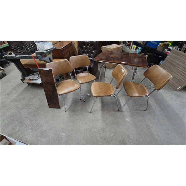 Vintage Mid-Century Modern Drop-Leaf Dinette Set With Laminate Top and 6 Vinyl Chrome Chairs