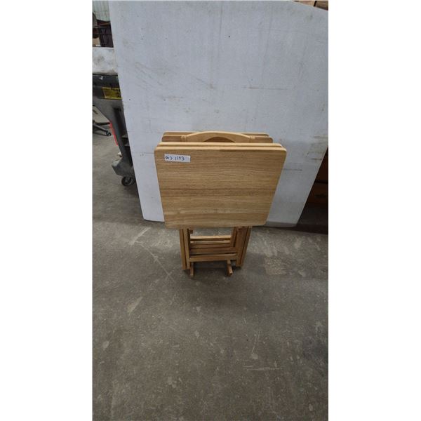 Set of Four Wooden Folding TV Trays with Storage Rack