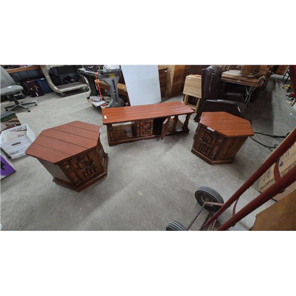 Three-Piece Wooden Coffee Table and End Table Set