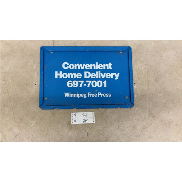 Winnipeg Free Press Convenient Home Delivery Advertising Sign -17” x 11.25”