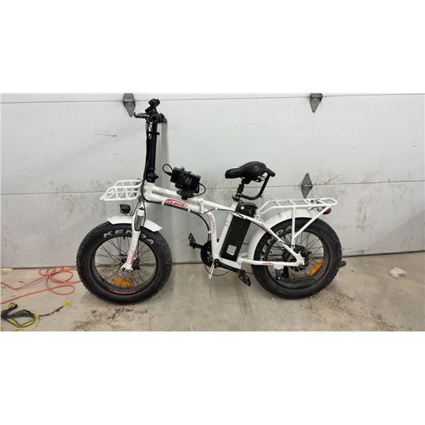 DJ Bikes White Folding Fat Tire Electric Bike, 7-Speed Shimano, with Charger
