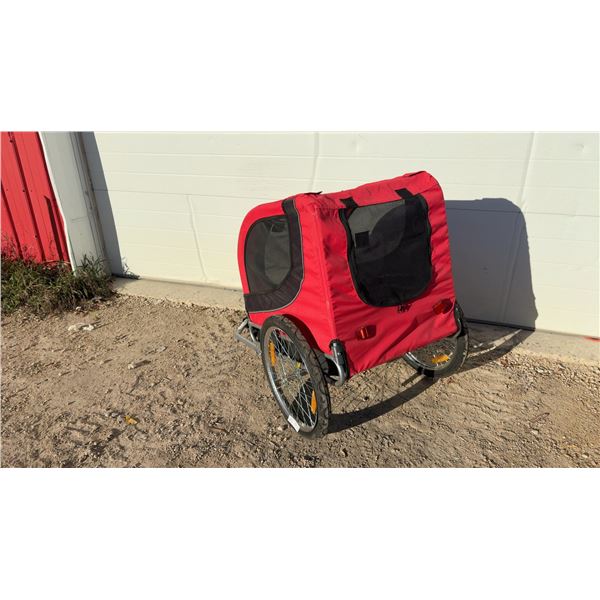 Red Two-Wheeled Child / Pet Trailer with Black Mesh Windows and Metal Frame