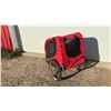 Image 1 : Red Two-Wheeled Child / Pet Trailer with Black Mesh Windows and Metal Frame