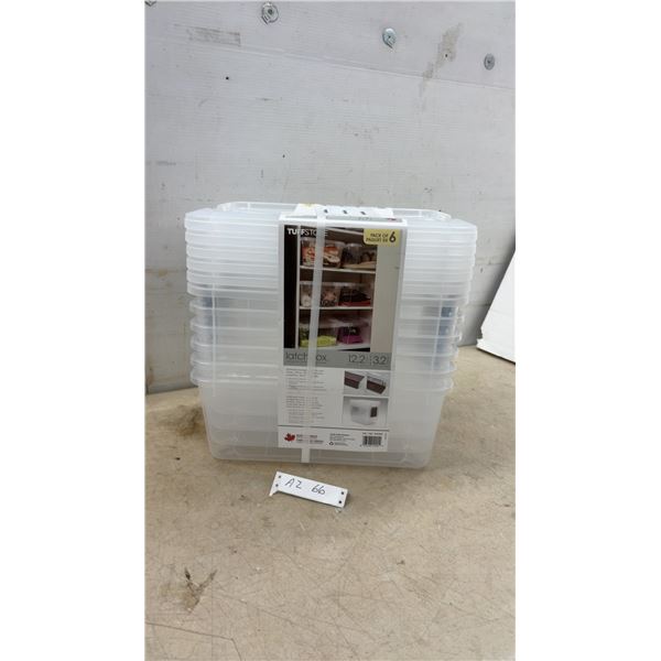 New TuffStore Latchbox 12.2 Litre Clear Plastic Storage Box Set with Grey Latches, Pack of 6