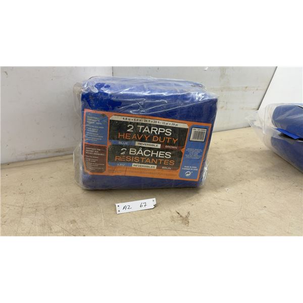 Costco Heavy-Duty Reversible Blue/Brown Tarps 16 ft x 20 ft, Package of 2, Factory Sealed