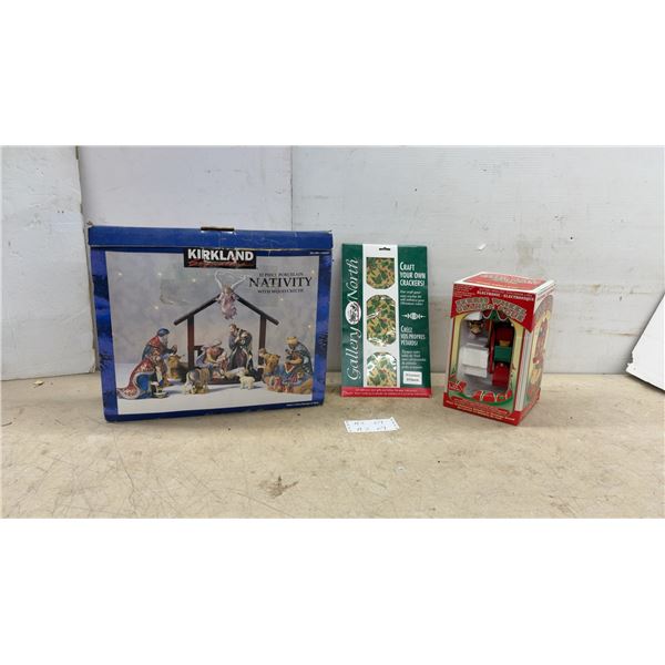 Kirkland Nativity Set, Gallery North Cracker Kit and Electronic Christmas Ferris Wheel