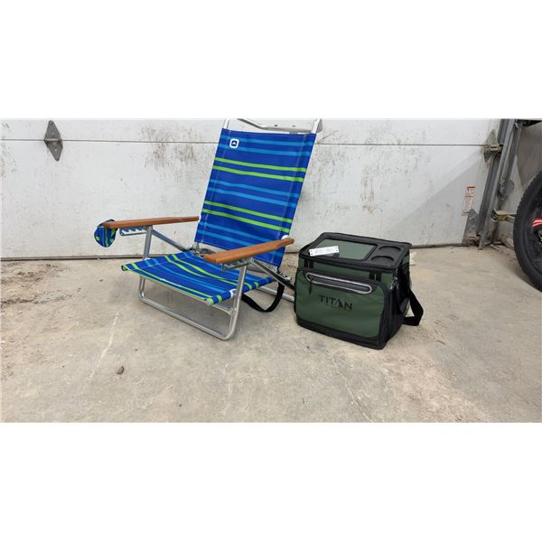 Outbound Brighton 5-Position Reclining Beach Chair and Titan by Arctic Zone Softtop Cooler