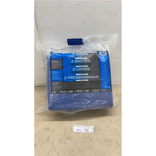Heavy-Duty Reversible Tarps, Blue/Silver, 12' x 16', Package of 2, Factory Sealed